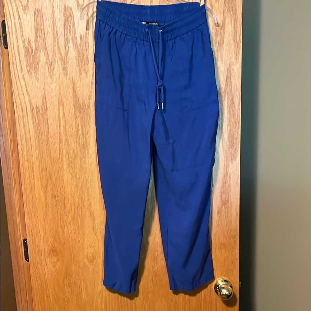 Zara Blue Capris Relaxed Fit Cotton Blend